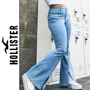 Hollister High-Rise Split-Hem Flare Blue Jeans Soft Stretch Women's Size 25/31
